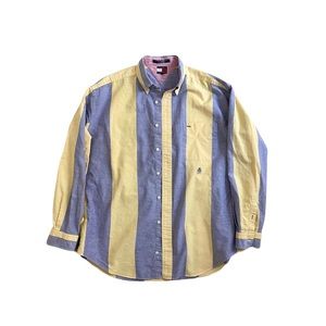 Vintage Tommy Hilfiger yellow and blue colors black big strips button up shirt
